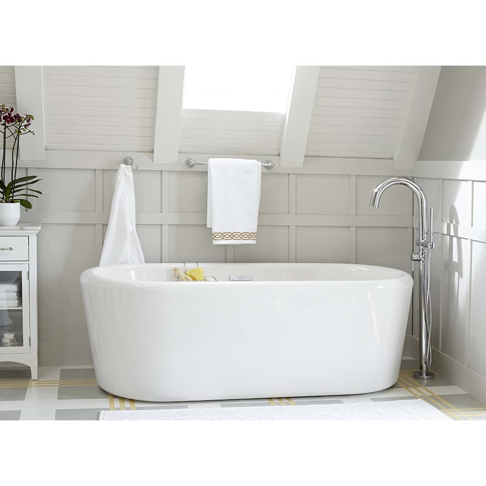 Kipling Ovale 70 x 32 Inch Freestanding Bathtub Center Drain With Integrated Overflow WHITE